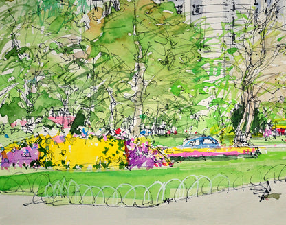 小田切訓「札幌大通公園」水彩画・6号　拡大画像3