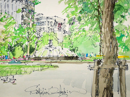小田切訓「札幌大通公園」水彩画・6号　拡大画像4