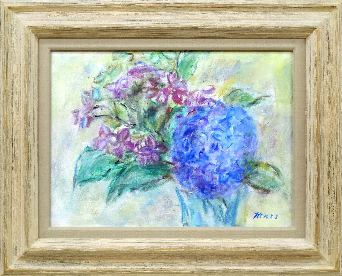 小川マリ「紫の花」油絵・F4号