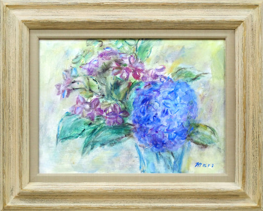 小川マリ「紫の花」油絵・F4号