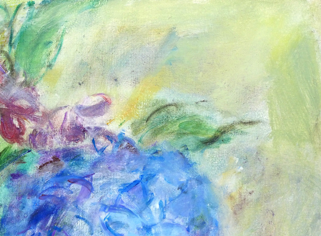 小川マリ「紫の花」油絵・F4号　拡大画像2