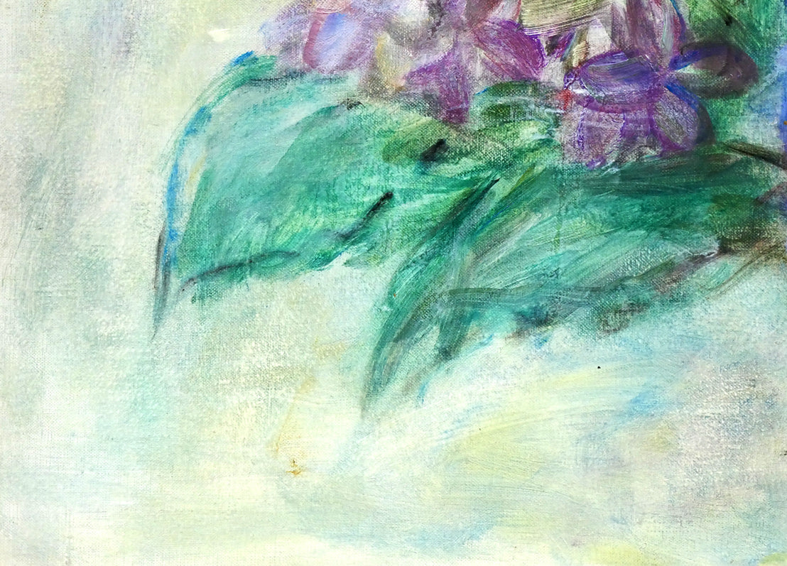 小川マリ「紫の花」油絵・F4号　拡大画像3