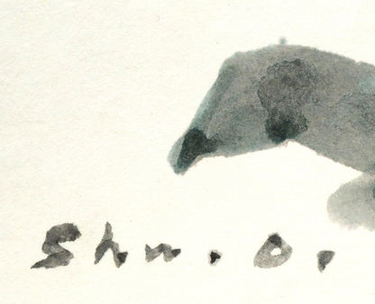 小川原脩「花」水彩画　サイン拡大画像