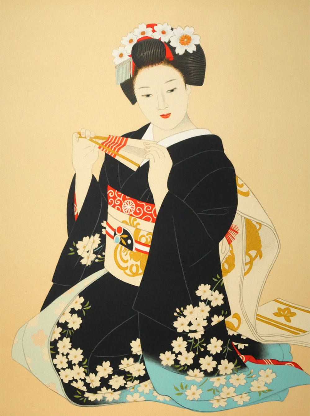 大竹五洋「桜花（舞妓）」リトグラフ　作品全体画像