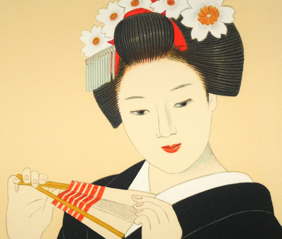 大竹五洋「桜花（舞妓）」リトグラフ　拡大画像2