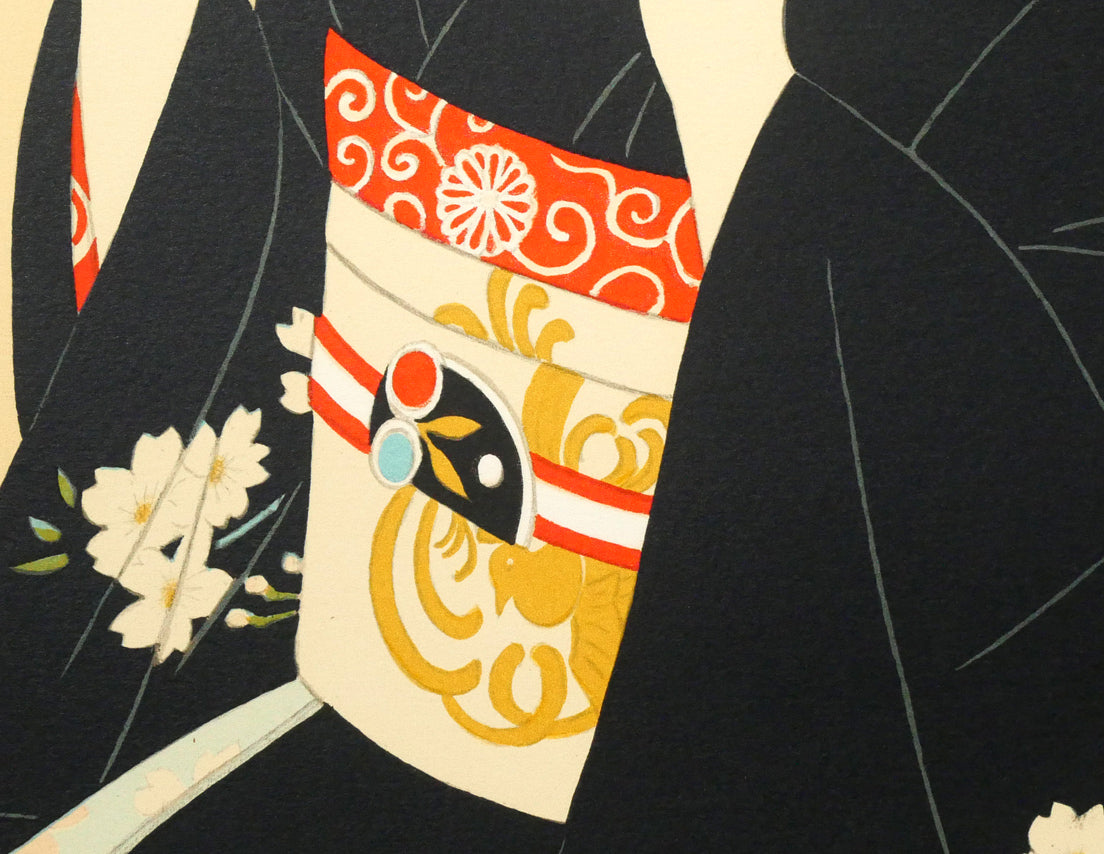大竹五洋「桜花（舞妓）」リトグラフ　拡大画像5