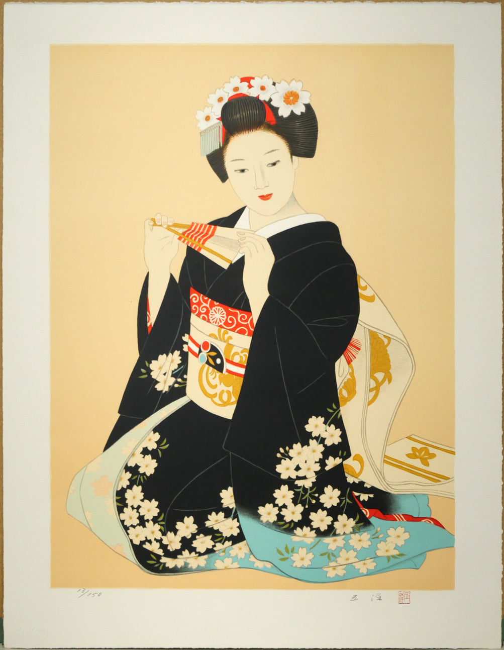大竹五洋「桜花（舞妓）」リトグラフ　作品シート全体画像