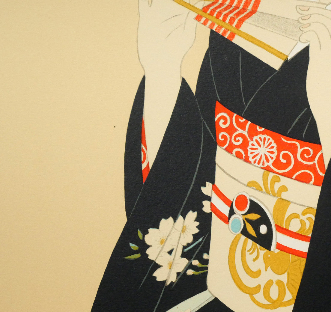 大竹五洋「桜花（舞妓）」リトグラフ　拡大画像4