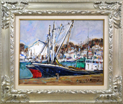 岡本肇「網走港（北海道）」油絵・F6号