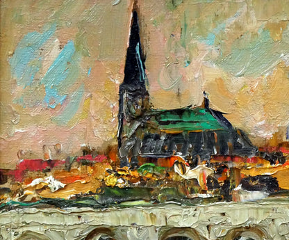 岡本肇「ボルドー風景（フランス）」油絵・F3号　拡大画像1