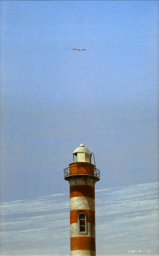 絵画 油絵  岡野浩二 岡野浩二「石狩燈台」油絵・P4号 絵画買取・販売の小竹美術