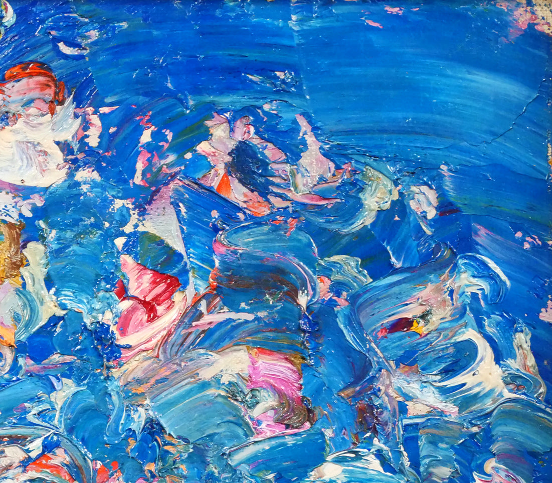 小野州一「青いバックの花」油絵・F6号　拡大画像3