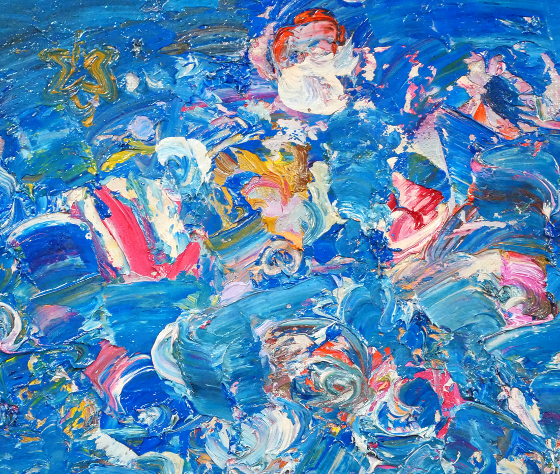 小野州一「青いバックの花」油絵・F6号　拡大画像2