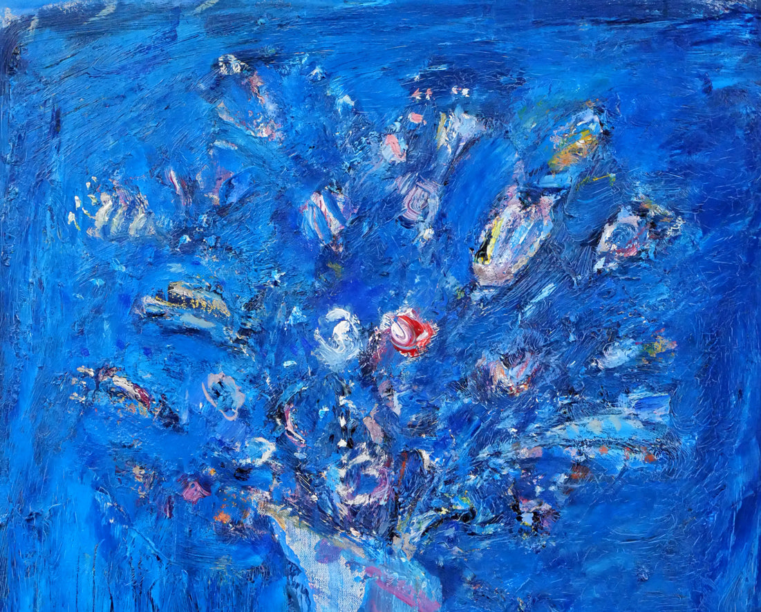 小野州一「花」油絵・F10号　拡大画像1