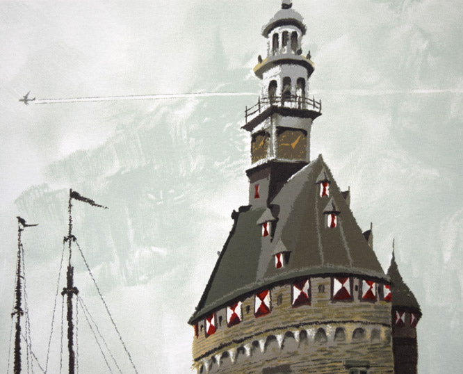 おおば比呂司「ホールンの塔（オランダ）」リトグラフ　拡大画像2