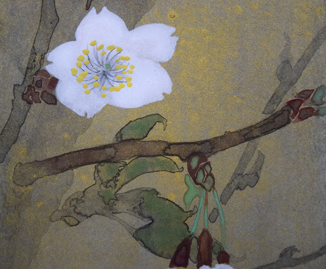 大野逸男「桜」日本画・短冊額装　拡大画像3