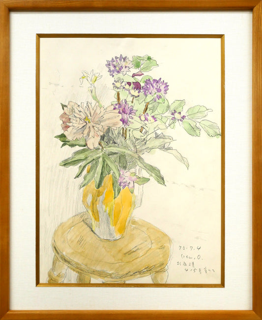 大月源二「札病棟415号室にて・花（画集掲載作）」水彩画・5号