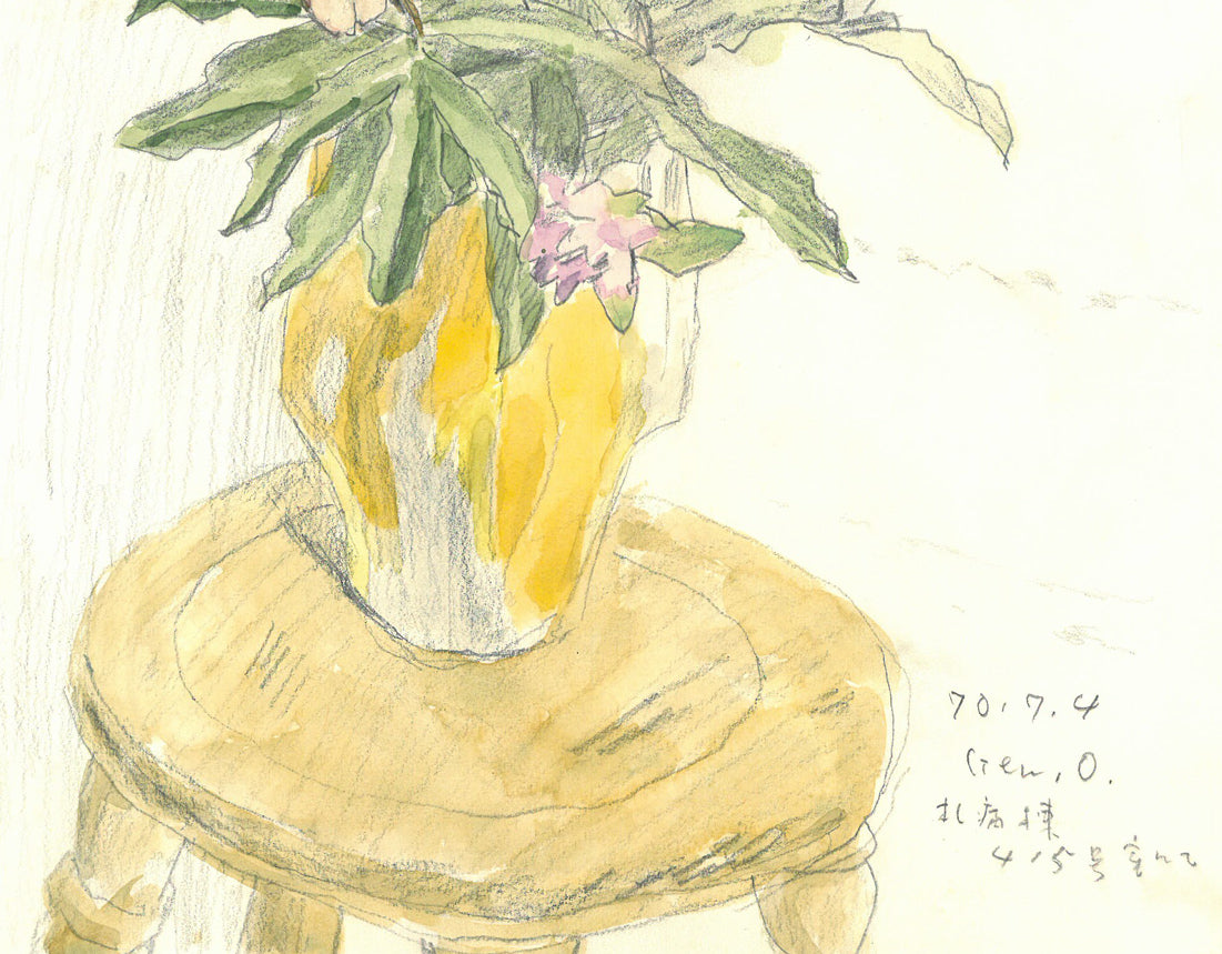 大月源二「札病棟415号室にて・花（画集掲載作）」水彩画・5号　拡大画像3