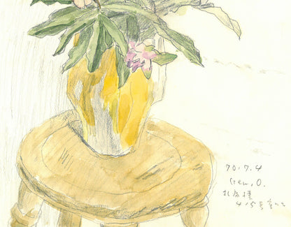 大月源二「札病棟415号室にて・花（画集掲載作）」水彩画・5号　拡大画像3