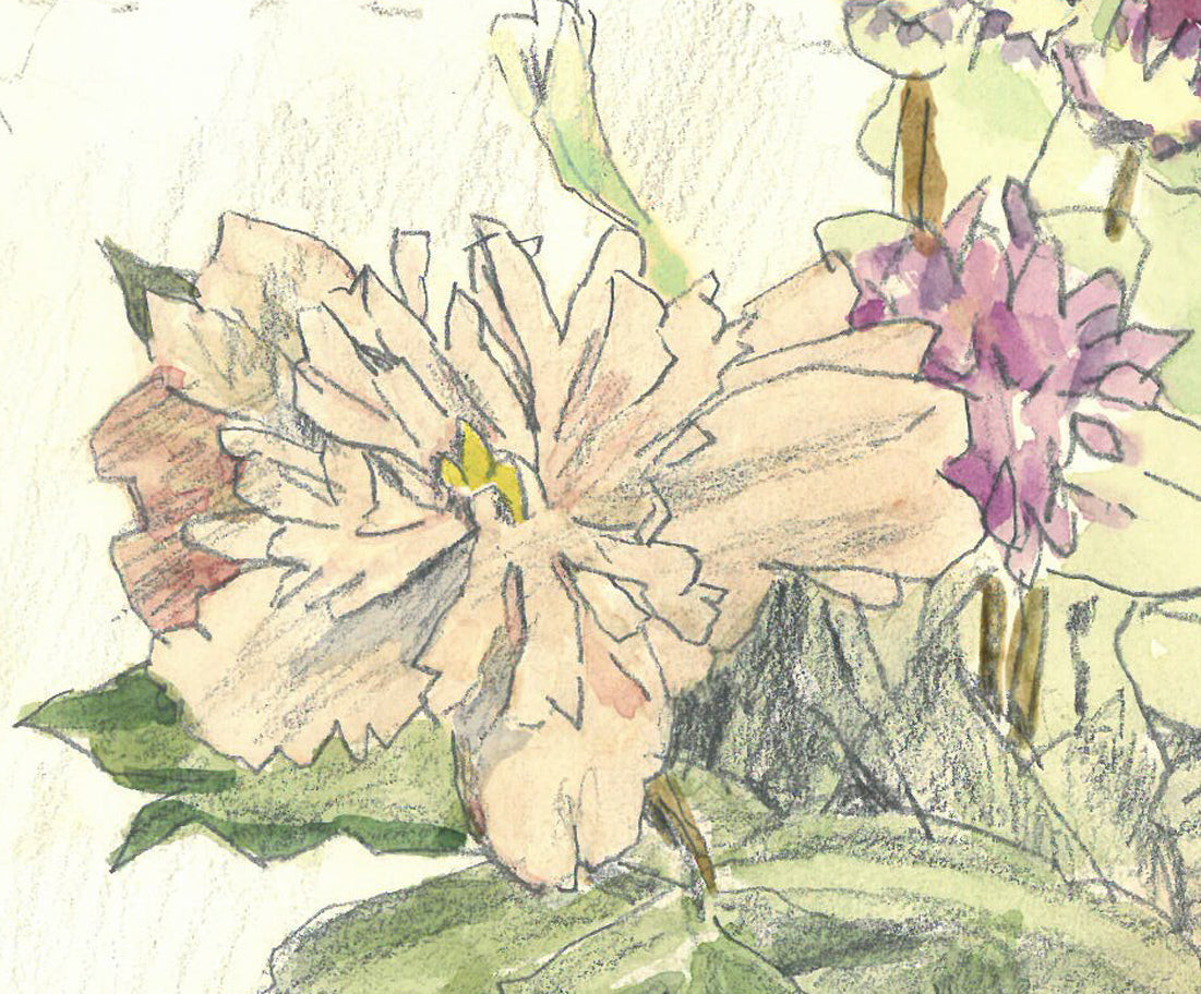 大月源二「札病棟415号室にて・花（画集掲載作）」水彩画・5号　拡大画像2