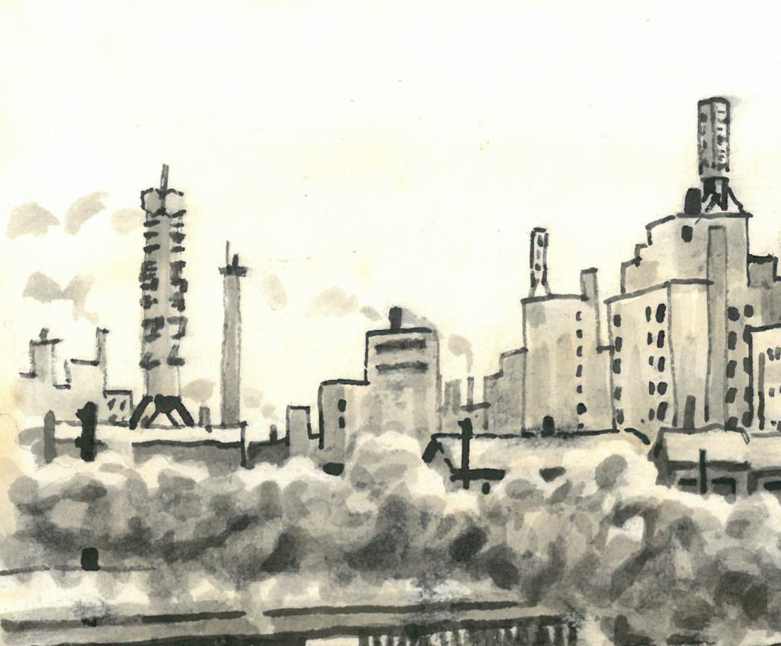 大月源二「春雪の札幌駅構内（画集掲載作）」水墨画・3号 絵画買取