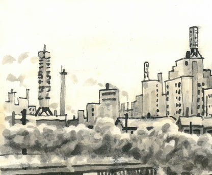 大月源二「春雪の札幌駅構内（画集掲載作）」水墨画・3号　拡大画像1