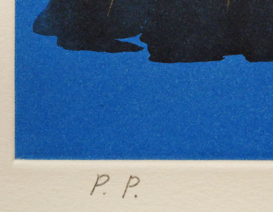 小山硬「平戸　青」銅版画　限定番号（ed,100　P.P.＝Printer’s　Proof）