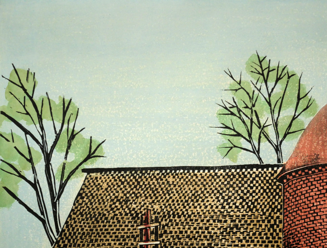 尾崎志郎「ブロックと煉瓦のサイロ」木版画　拡大画像1