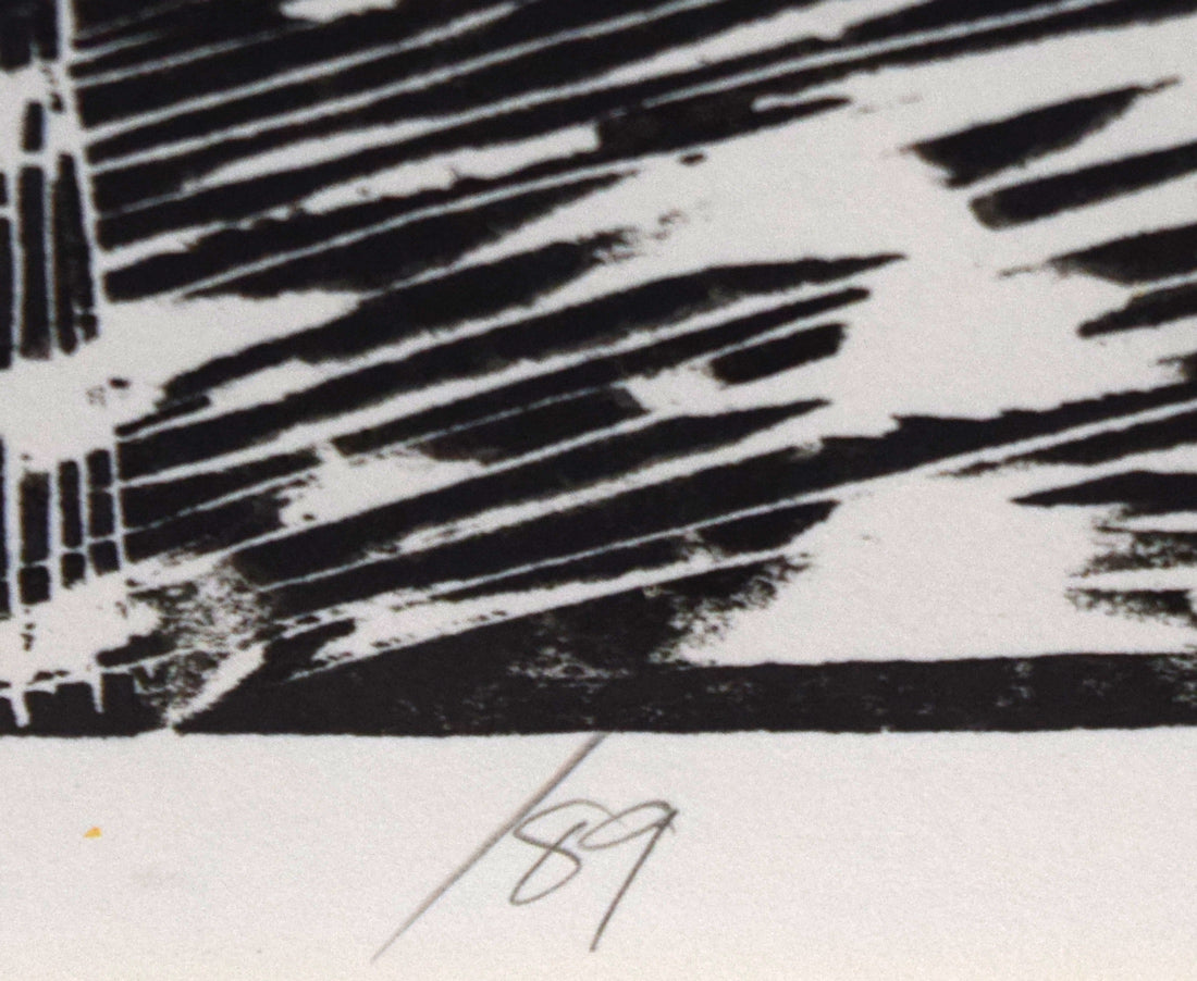 尾崎志郎「古い馬小屋（B）」木版画　年記（1989年作）
