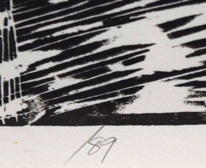尾崎志郎「古い馬小屋（B）」木版画　年記（1989年作）