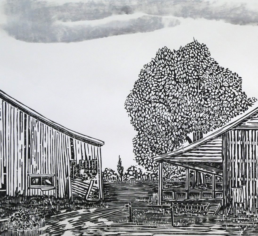 尾崎志郎「古い馬小屋（B）」木版画　拡大画像1