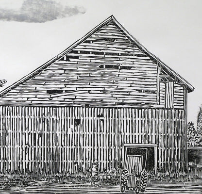 尾崎志郎「古い馬小屋（B）」木版画　拡大画像2