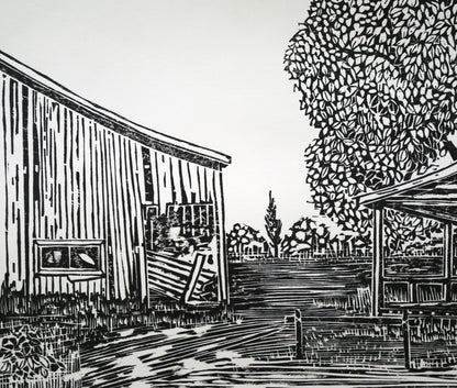 尾崎志郎「古い馬小屋（B）」木版画　拡大画像3