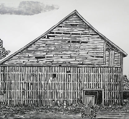尾崎志郎「古い馬小屋（B）」木版画　拡大画像5