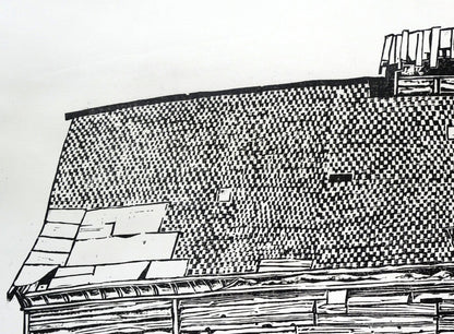 尾崎志郎「浜婦美の番屋（積丹）」木版画　拡大画像1