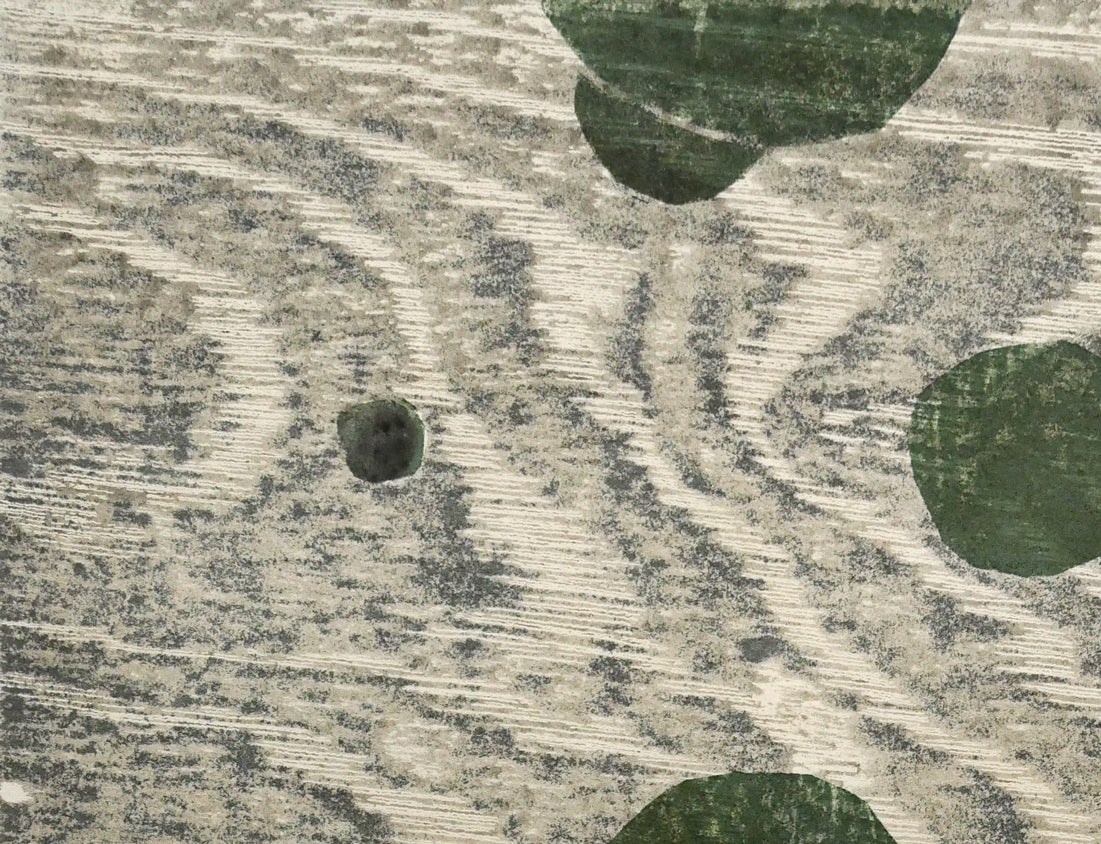尾崎志郎「花とまりも」木版画　拡大画像1