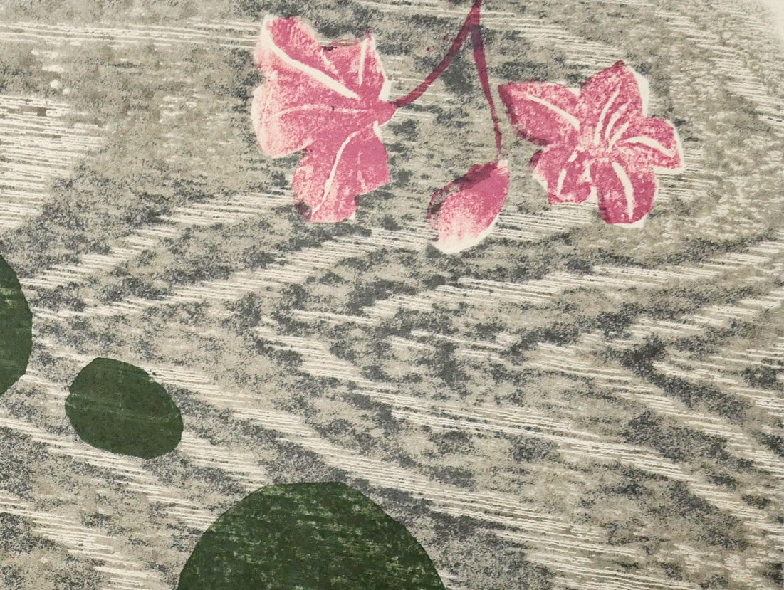 尾崎志郎「花とまりも」木版画　拡大画像2