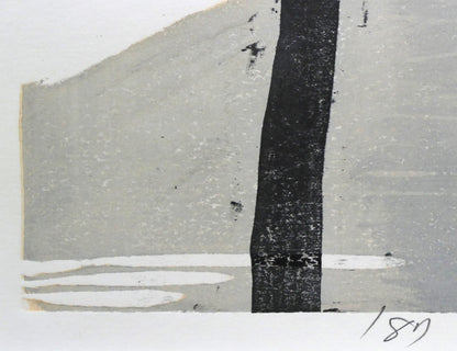 尾崎志郎「凍る川」木版画　年記（1987年作）