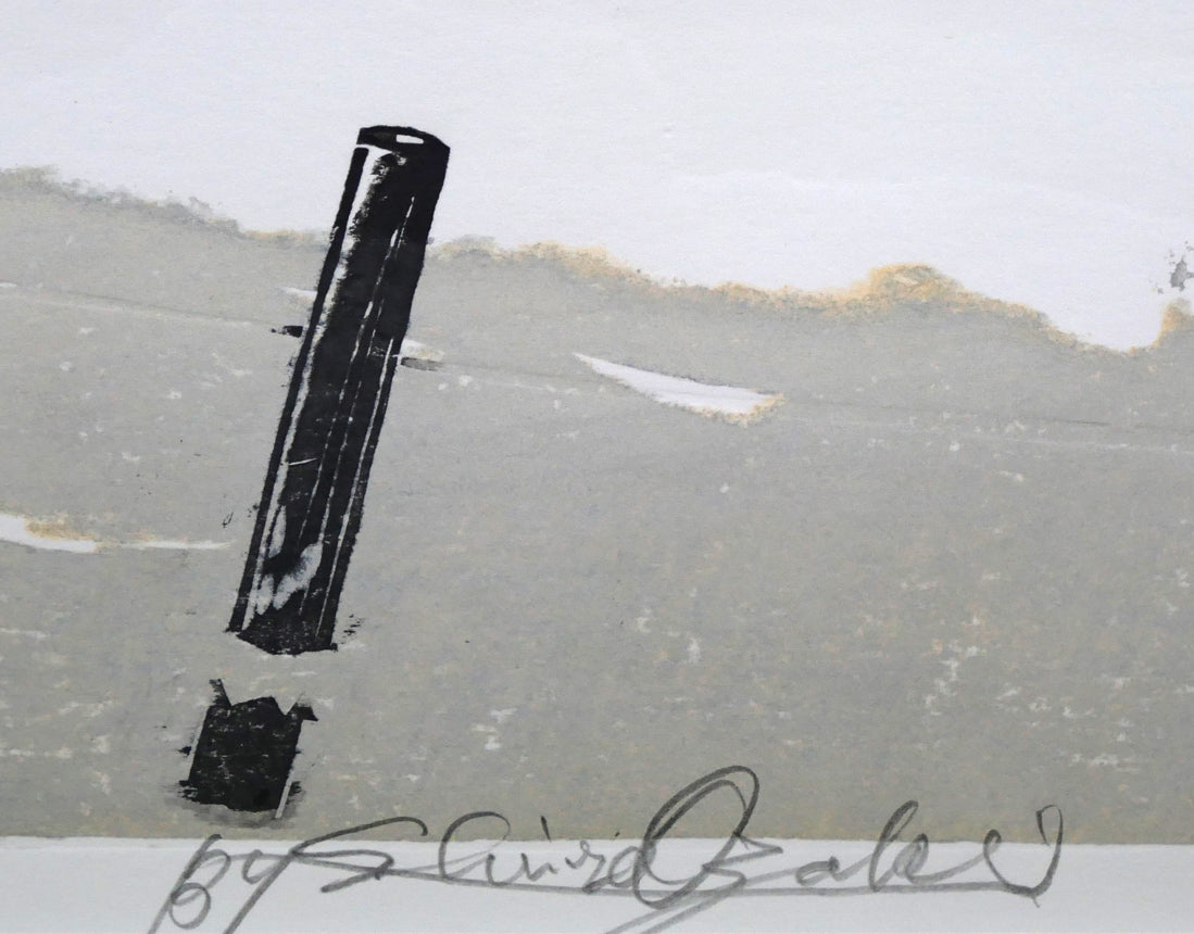 尾崎志郎「凍る川」木版画　本人直筆鉛筆サイン