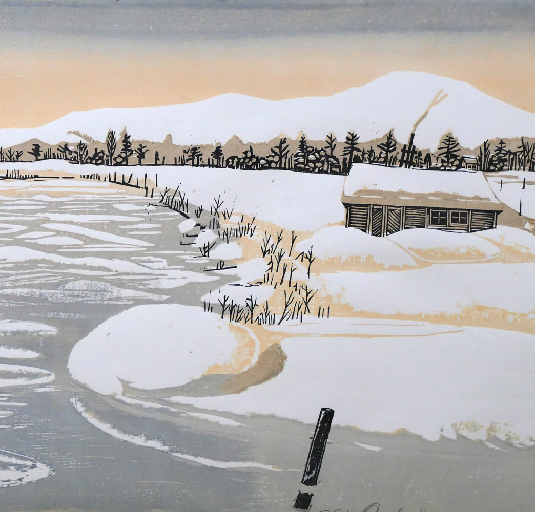 尾崎志郎「凍る川」木版画　拡大画像2