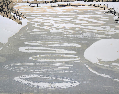 尾崎志郎「凍る川」木版画　拡大画像5