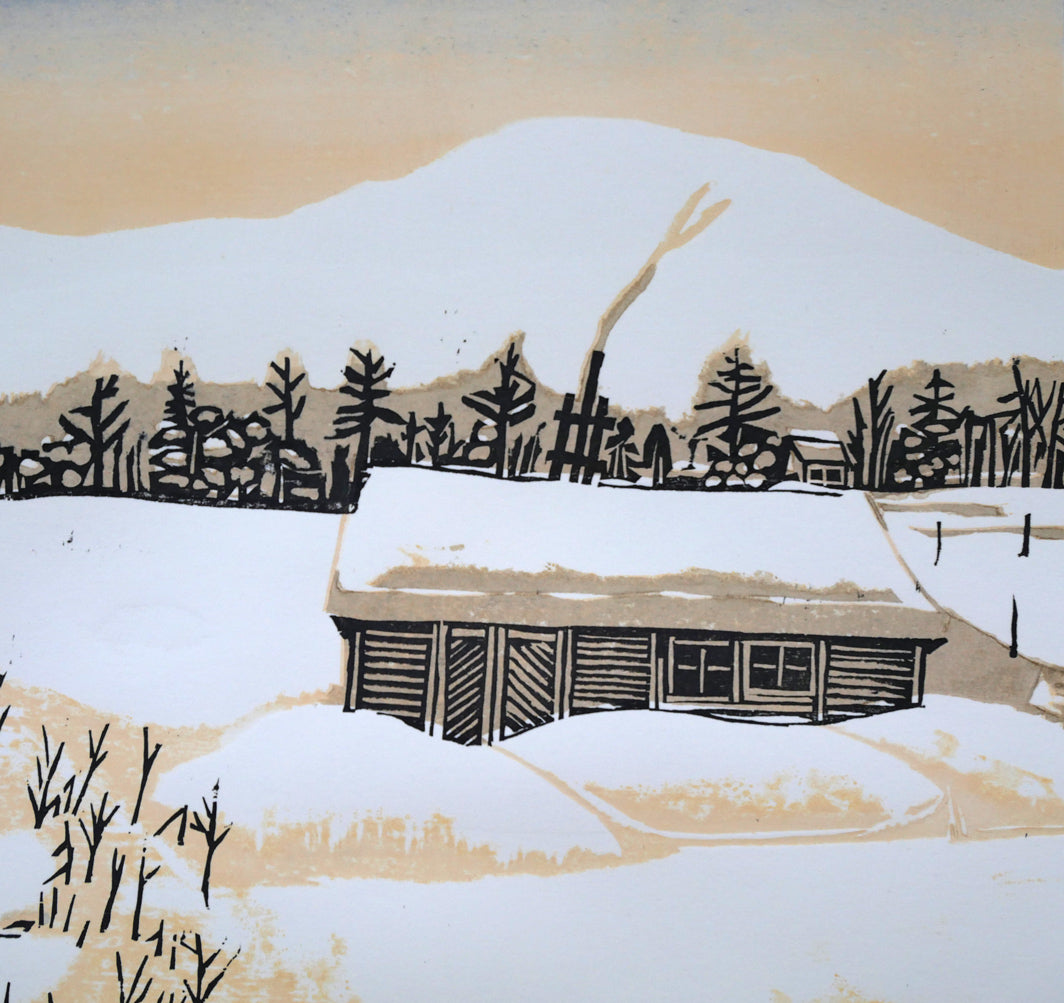 尾崎志郎「凍る川」木版画　拡大画像4