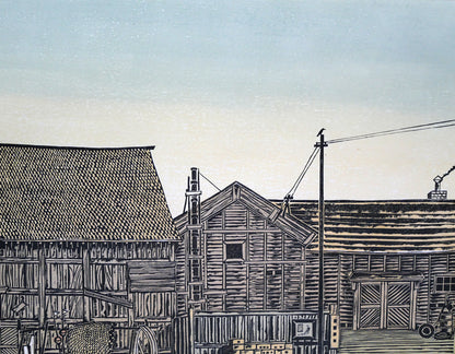 尾崎志郎「漁村（増毛）」木版画　拡大画像4