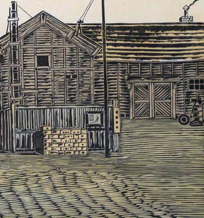 尾崎志郎「漁村（増毛）」木版画　拡大画像7