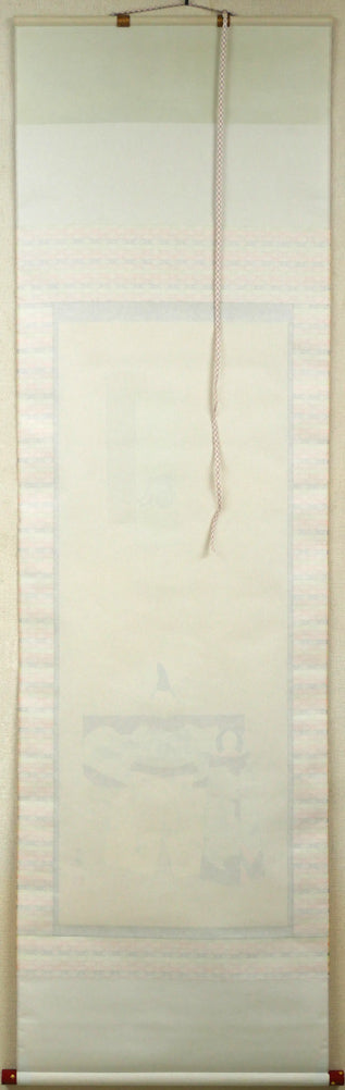 小沢香庵「立雛」彩色画絹本・掛軸尺五立・共箱　作品裏側画像