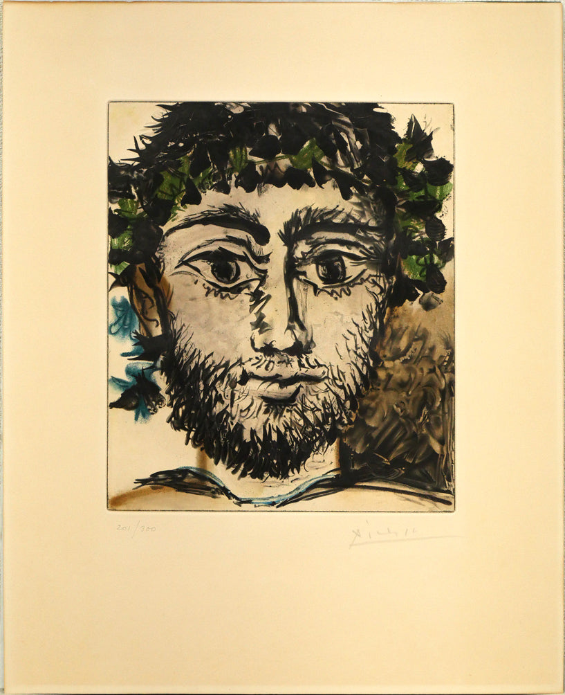 パブロ　ピカソ（Pablo　PICASSO）「牧神の顔（Tete　de　Faune）」アクアチント（銅版画）　作品シート表側全体画像