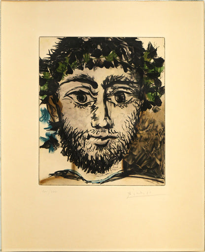 パブロ　ピカソ（Pablo　PICASSO）「牧神の顔（Tete　de　Faune）」アクアチント（銅版画）　作品シート表側全体画像