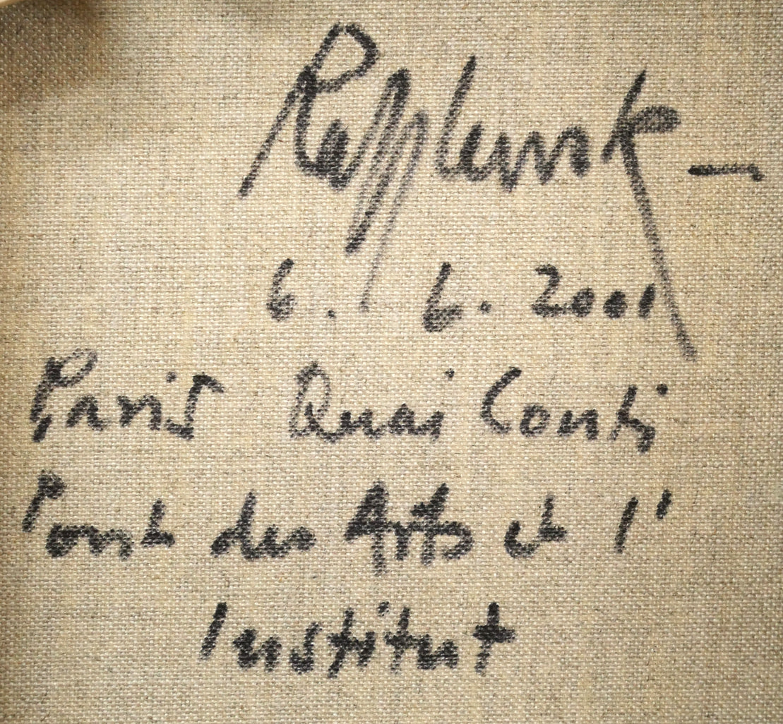 ロルフ　ラフルスキー（RAFFLEWSKI）「フランス学士院（パリ）」油絵・F4号　裏書き拡大画像
