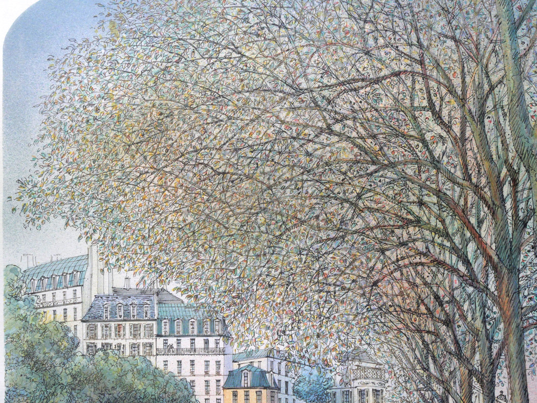 ロルフ　ラフルスキー（Rolf　RAFFLEWSKI）「ヌイイの橋（パリ）」リトグラフ　拡大画像1