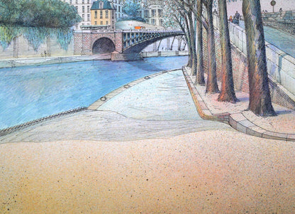 ロルフ　ラフルスキー（Rolf　RAFFLEWSKI）「ヌイイの橋（パリ）」リトグラフ　拡大画像3